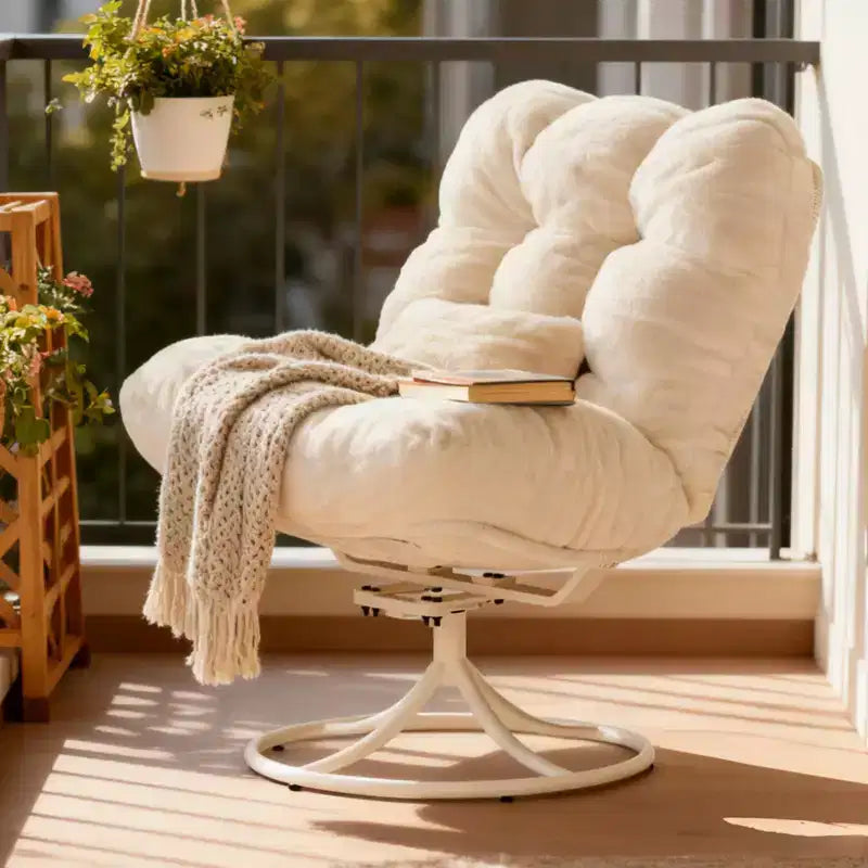Poltrona reclinabile girevole beige, vimini rattan 360°, sedile singolo, per interni ed esterni