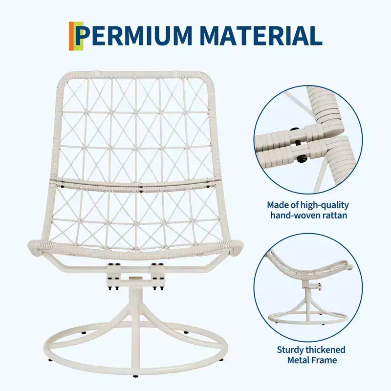 Poltrona reclinabile girevole beige, vimini rattan 360°, sedile singolo, per interni ed esterni