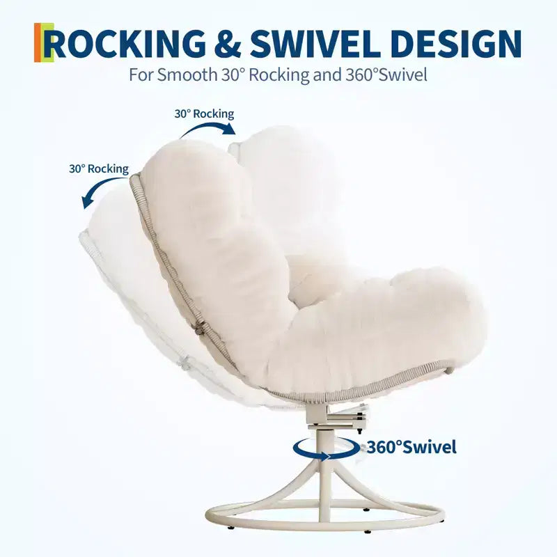 Poltrona reclinabile girevole beige, vimini rattan 360°, sedile singolo, per interni ed esterni