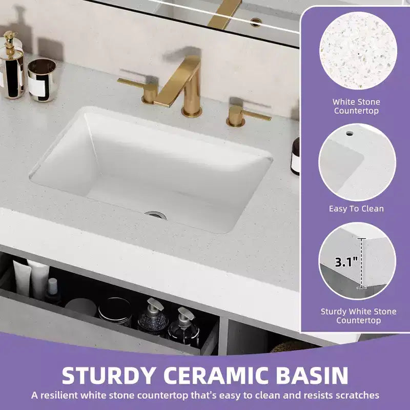 Mobile lavabo sospeso grigio da 100 cm con 2 ante e 2 cassetti, singolo