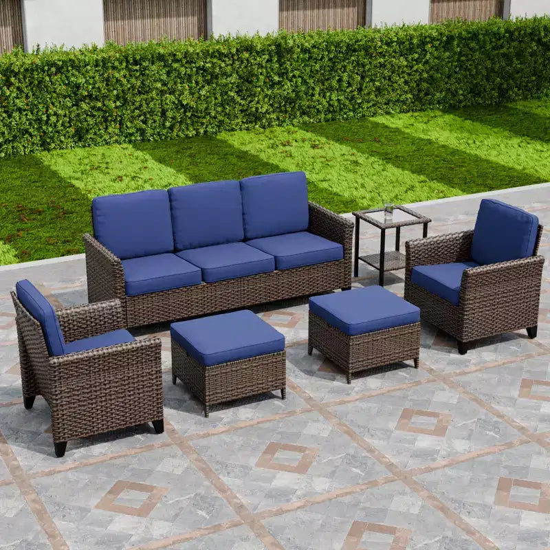 EAGLE PEAK Ocean Vista Set 6 Pezzi da Conversazione per Patio in Vimini Marrone Variato, Sedie da Pranzo, Divanetto