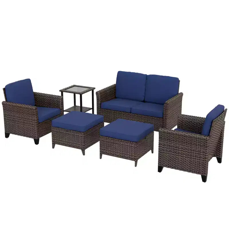 EAGLE PEAK Ocean Vista Set 6 Pezzi da Conversazione per Patio in Vimini Marrone Variato, Sedie da Pranzo, Divanetto