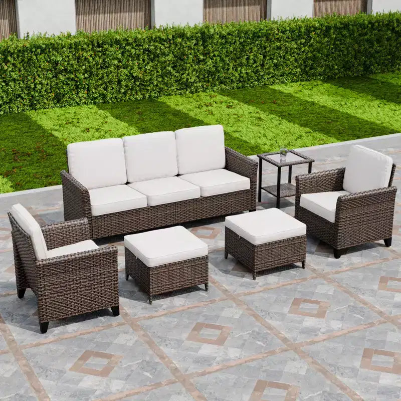 EAGLE PEAK Ocean Vista Set 6 Pezzi da Conversazione per Patio in Vimini Marrone Variato, Sedie da Pranzo, Divanetto