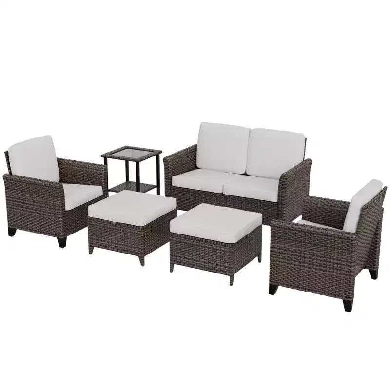 EAGLE PEAK Ocean Vista Set 6 Pezzi da Conversazione per Patio in Vimini Marrone Variato, Sedie da Pranzo, Divanetto