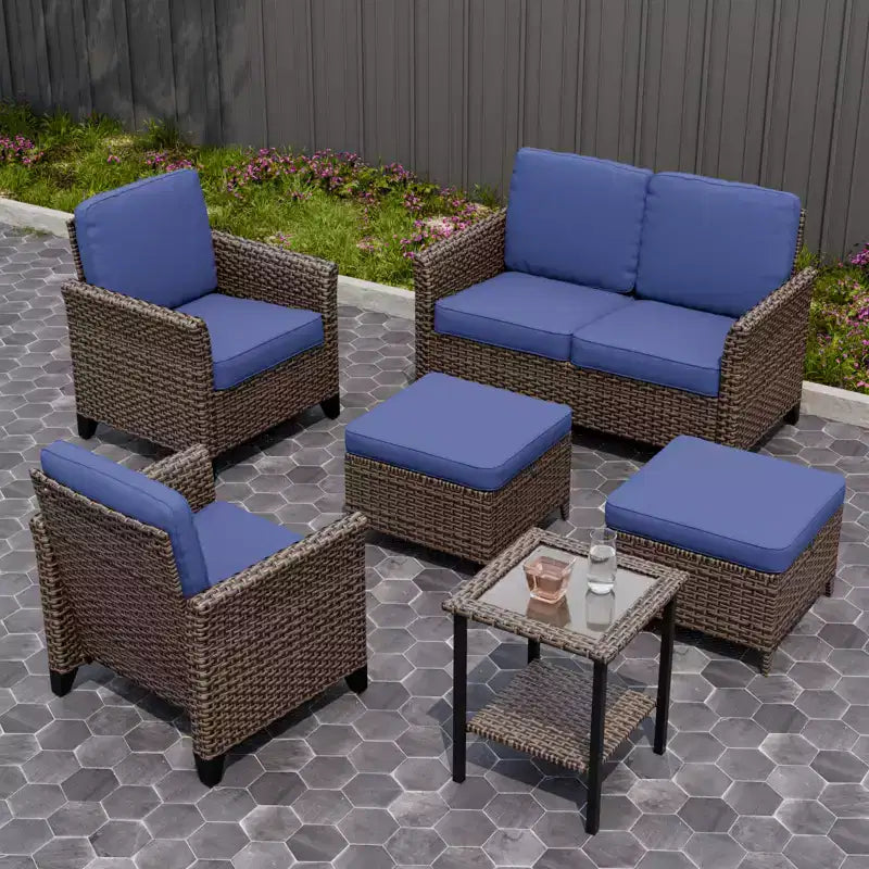 EAGLE PEAK Ocean Vista Set 6 Pezzi da Conversazione per Patio in Vimini Marrone Variato, Sedie da Pranzo, Divanetto