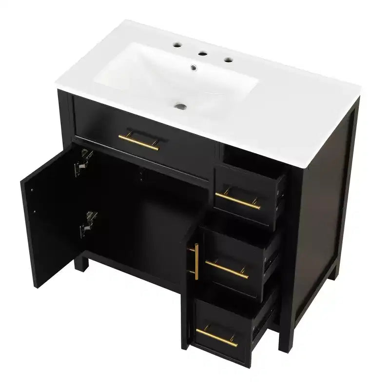 Bellemave 36 Bathroom Vanity with Sink, Black Bathroom Vanity with Drawers, Black Bathroom Cabinet with Gold Handles