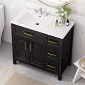Mobile da bagno bianco da 36" con lavabo singolo, cassetti e armadietto, maniglie dorate