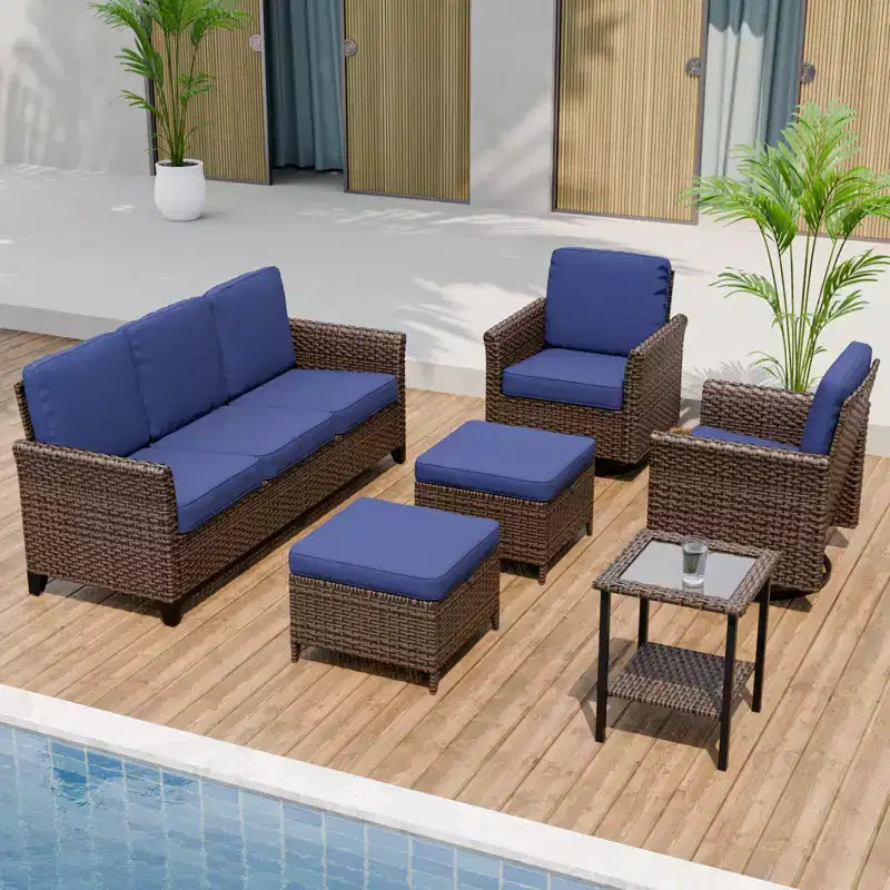 EAGLE PEAK Ocean Vista, set da 6 pezzi in vimini marrone di varie tonalità, divano e poltrone girevoli, divano a 3 posti