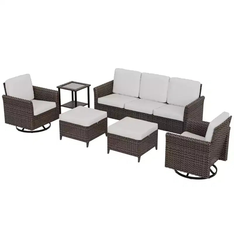 EAGLE PEAK Ocean Vista, set da 6 pezzi in vimini marrone di varie tonalità, divano e poltrone girevoli, divano a 3 posti