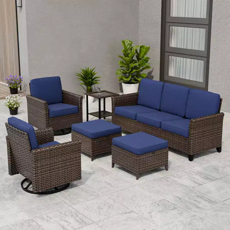 EAGLE PEAK Ocean Vista, set da 6 pezzi in vimini marrone di varie tonalità, divano e poltrone girevoli, divano a 3 posti