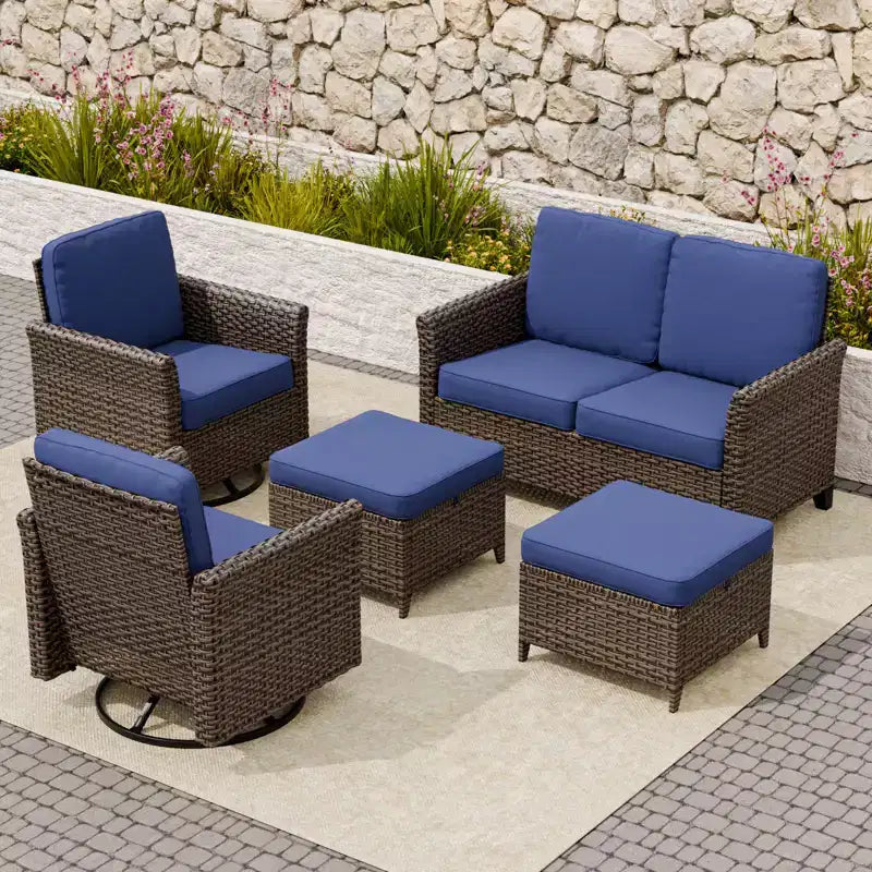 EAGLE PEAK Ocean Vista Set da Conversazione 5 Pezzi per Patio in Vimini Marrone Variato con Poltrone Girevoli, Divanetto