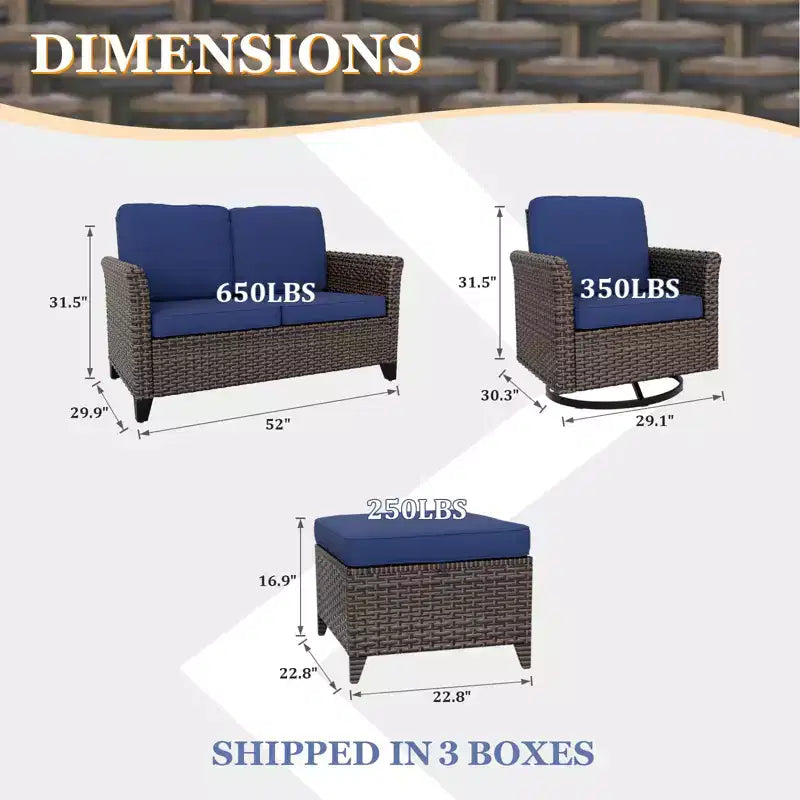 EAGLE PEAK Ocean Vista Set da Conversazione 5 Pezzi per Patio in Vimini Marrone Variato con Poltrone Girevoli, Divanetto