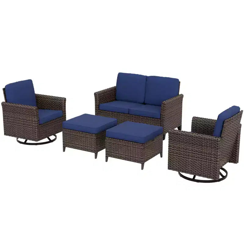 EAGLE PEAK Ocean Vista Set da Conversazione 5 Pezzi per Patio in Vimini Marrone Variato con Poltrone Girevoli, Divanetto