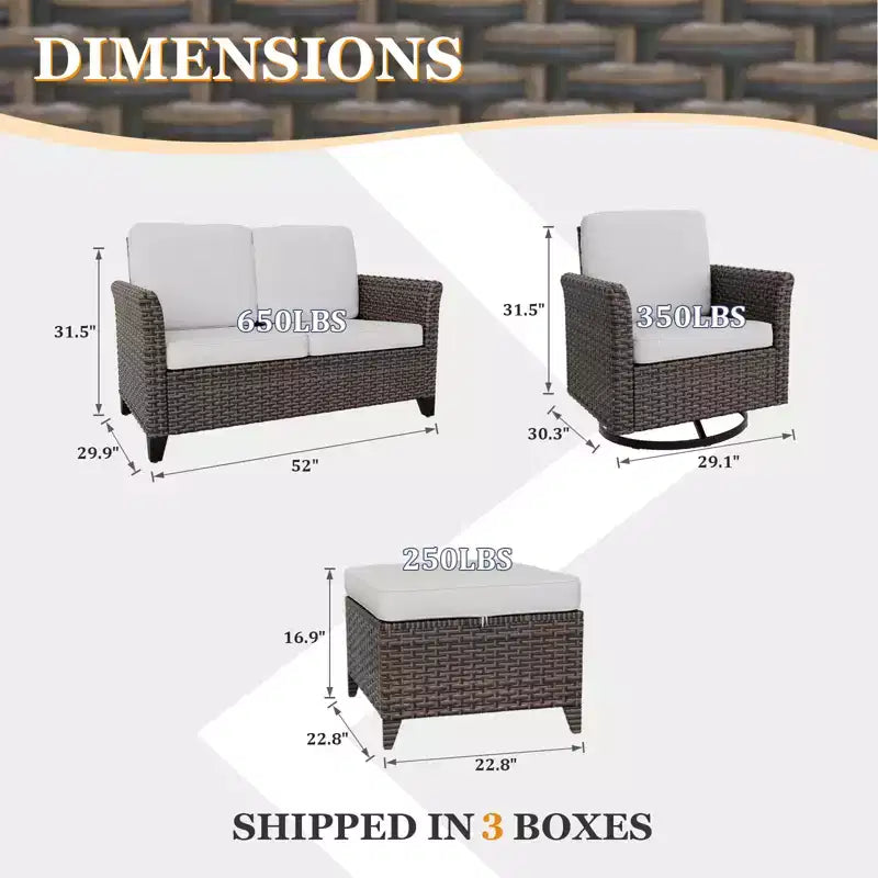 EAGLE PEAK Ocean Vista Set da Conversazione 5 Pezzi per Patio in Vimini Marrone Variato con Poltrone Girevoli, Divanetto