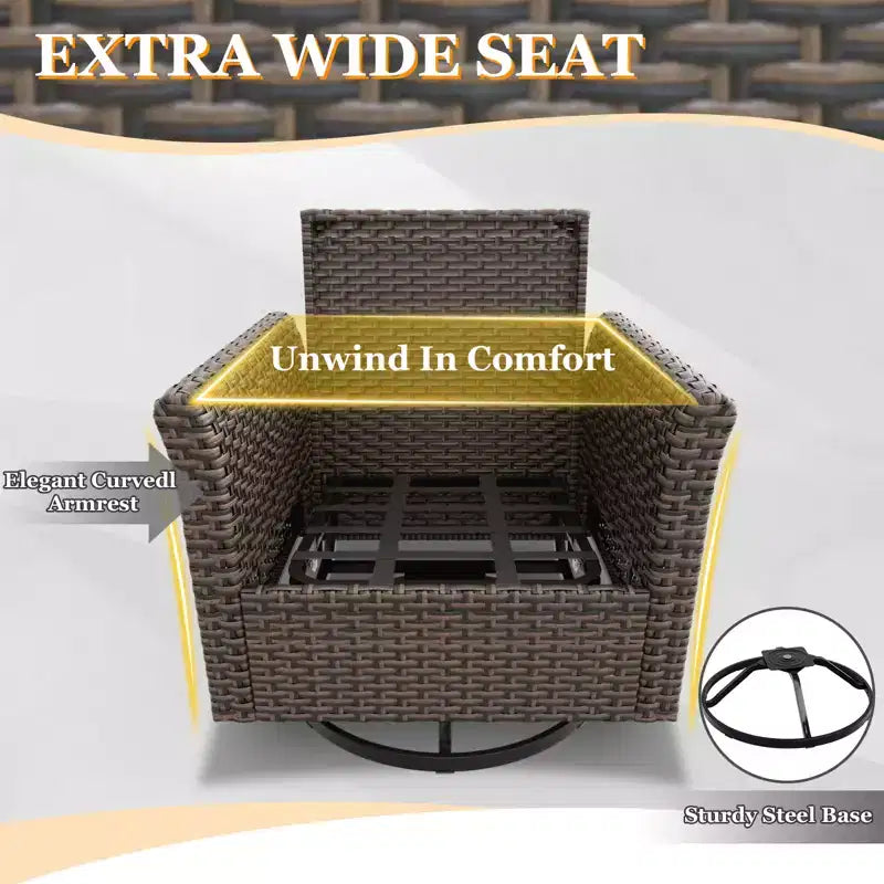 EAGLE PEAK Ocean Vista Set da Conversazione 5 Pezzi per Patio in Vimini Marrone Variato con Poltrone Girevoli, Divanetto
