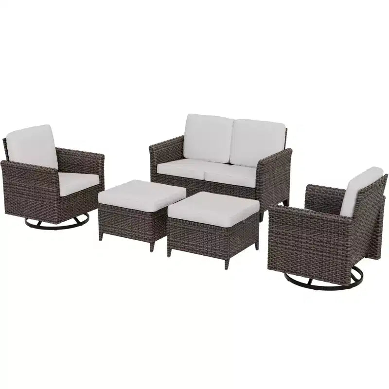 EAGLE PEAK Ocean Vista Set da Conversazione 5 Pezzi per Patio in Vimini Marrone Variato con Poltrone Girevoli, Divanetto