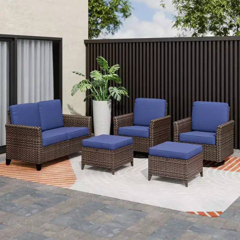 EAGLE PEAK Ocean Vista Set da Conversazione 5 Pezzi per Patio in Vimini Marrone Variato con Poltrone Girevoli, Divanetto