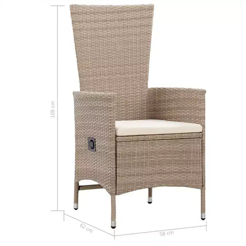 vidaXL Set da pranzo beige in legno massello di acacia, rattan PE, cuscini in poliestere