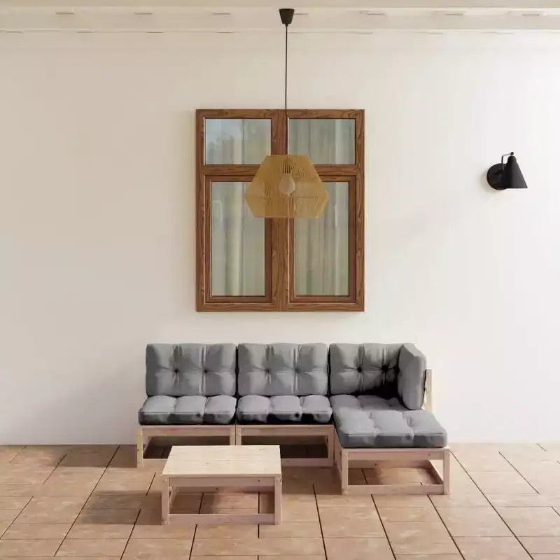 vidaXL Set mobili da giardino 5 pz Divano da esterno sezionale Legno massello di pino – Naturale Con cuscini