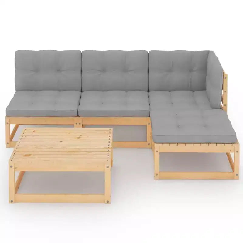 vidaXL Set mobili da giardino 5 pz Divano da esterno sezionale Legno massello di pino – Naturale Con cuscini