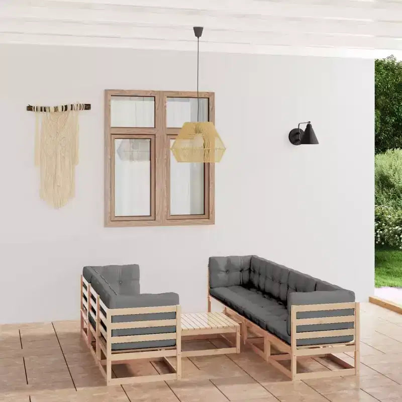 vidaXL Set salotto da giardino 8 pz con cuscini, legno massello di pino - Naturale Con cuscini