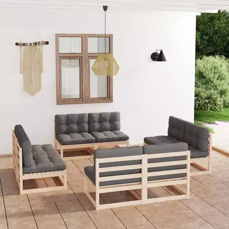 vidaXL Set divani da giardino legno naturale in legno massello di pino 8 pz Modulare