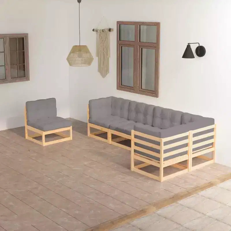 vidaXL Set Lounge da Giardino Legno naturale, Grigio Legno di pino massiccio, 100% poliestere
