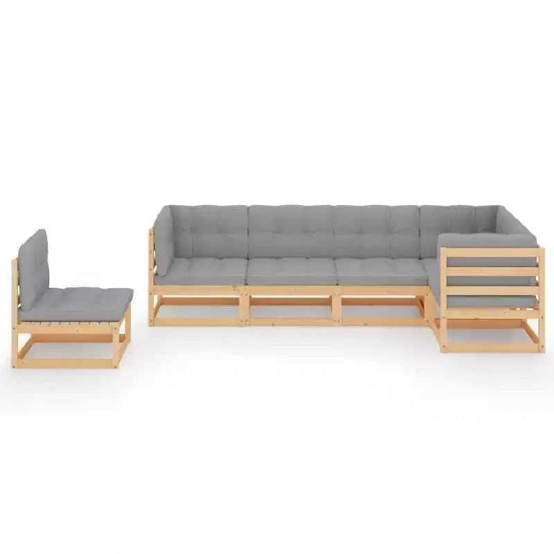 vidaXL Set Lounge da Giardino Legno naturale, Grigio Legno di pino massiccio, 100% poliestere