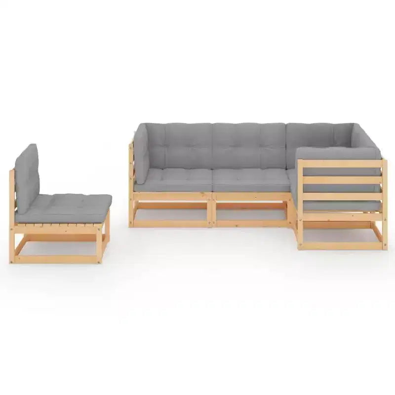 vidaXL Set Salotto da Giardino con Cuscini Grigi, in Legno Massello di Pino