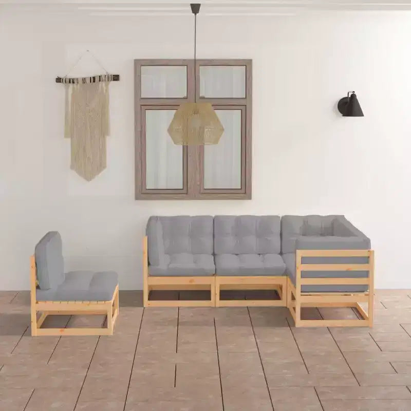 vidaXL Set Salotto da Giardino con Cuscini Grigi, in Legno Massello di Pino