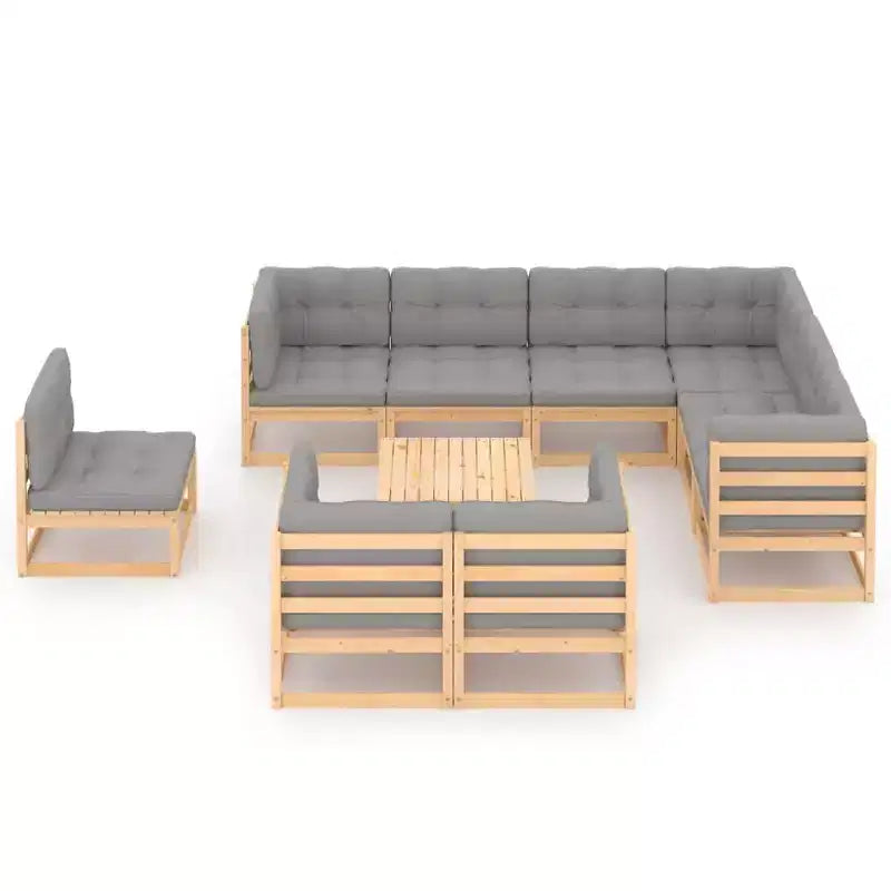 vidaXL Set divani da giardino 10 pz. in legno massello di pino naturale con cuscini