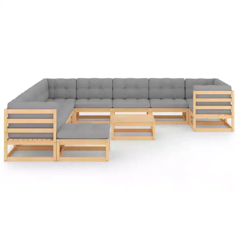vidaXL Set Divani da Giardino 12 pz Set Mobili da Esterno in Legno Massello di Pino Naturale con Cuscini