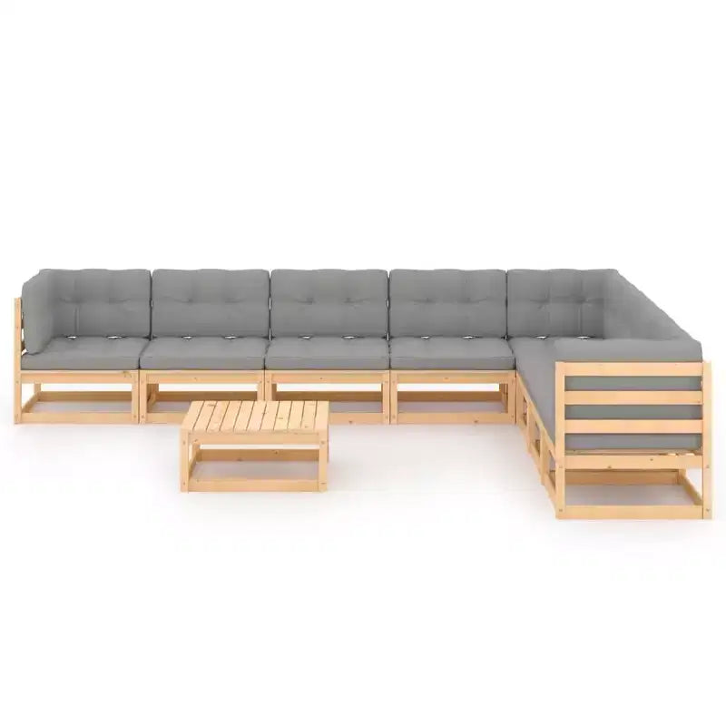 vidaXL Set Divani da Giardino 9 pz con Cuscini in Pino Massello - Naturale Con Cuscini