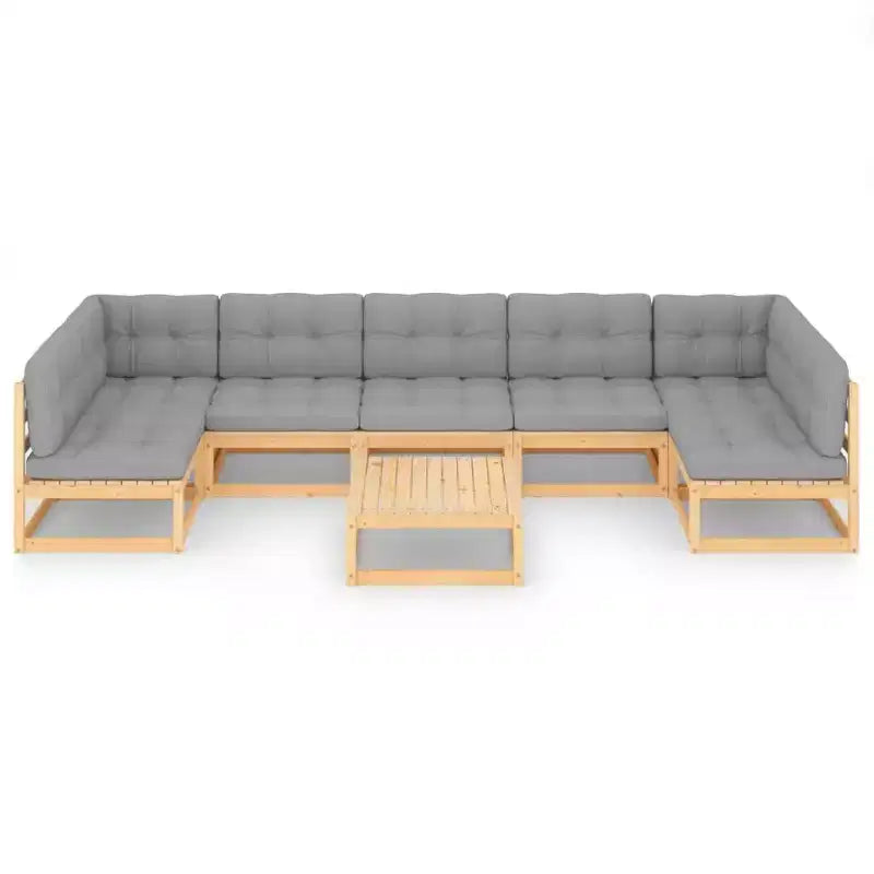 vidaXL Set Divani da Giardino 8 pz. con Cuscini, in Pino Massello, Colore Naturale
