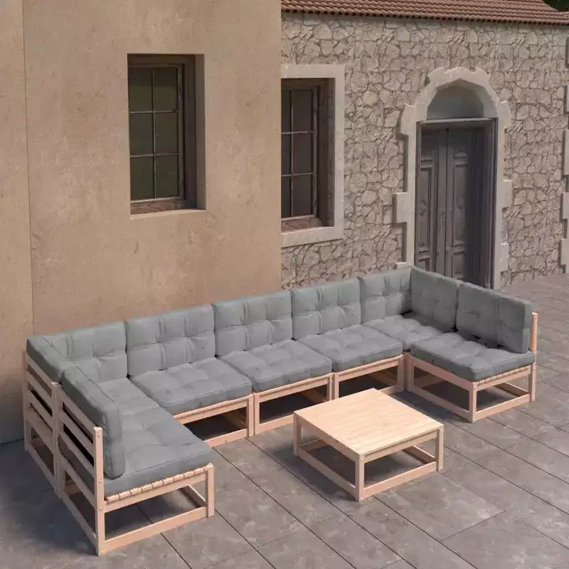 vidaXL Set Divani da Giardino 8 pz. con Cuscini, in Pino Massello, Colore Naturale