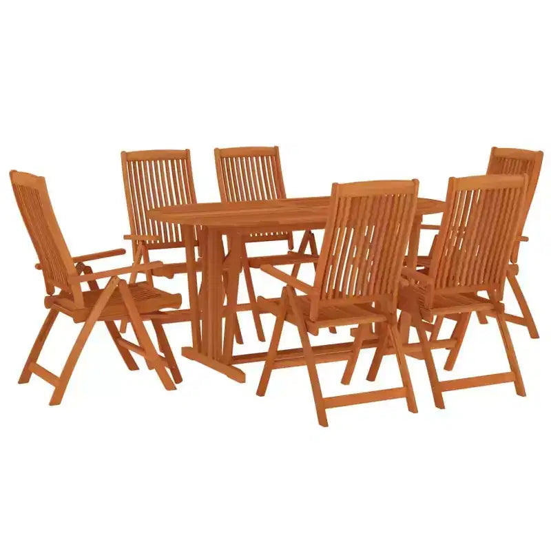vidaXL Set da pranzo da esterno in legno massello di eucalipto con sedie reclinabili e foro per ombrellone - Set da pranzo da giardino, stile rustico, marrone
