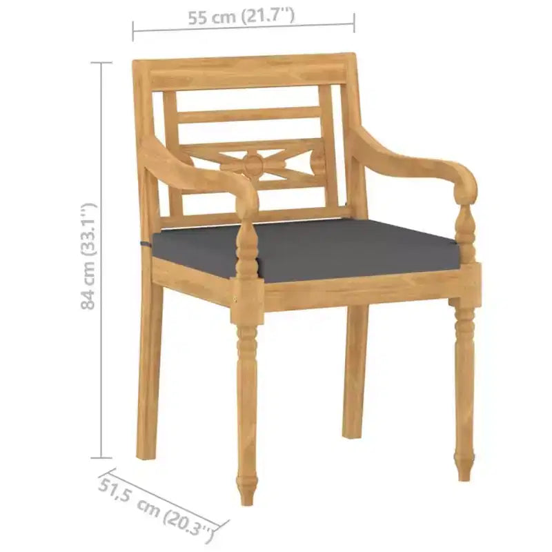 vidaXL Set da pranzo per esterni - Set da patio 3 pezzi, Legno massello di teak, Tavolo quadrato, Stile retrò, Sedie imbottite, Cuscini grigio scuro