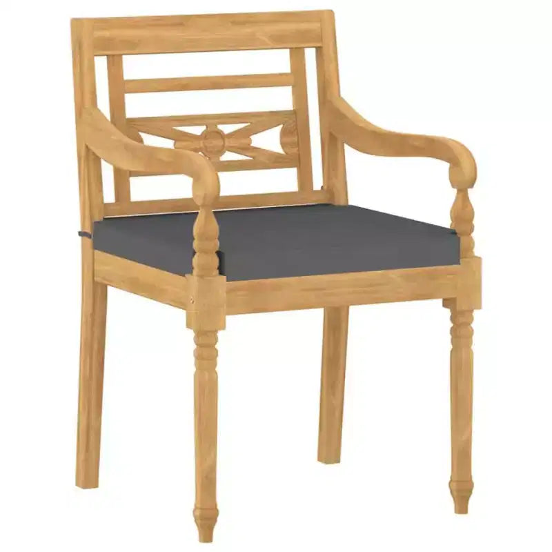 vidaXL Set da pranzo per esterni - Set da patio 3 pezzi, Legno massello di teak, Tavolo quadrato, Stile retrò, Sedie imbottite, Cuscini grigio scuro