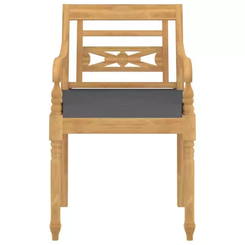 vidaXL Set da pranzo per esterni - Set da patio 3 pezzi, Legno massello di teak, Tavolo quadrato, Stile retrò, Sedie imbottite, Cuscini grigio scuro