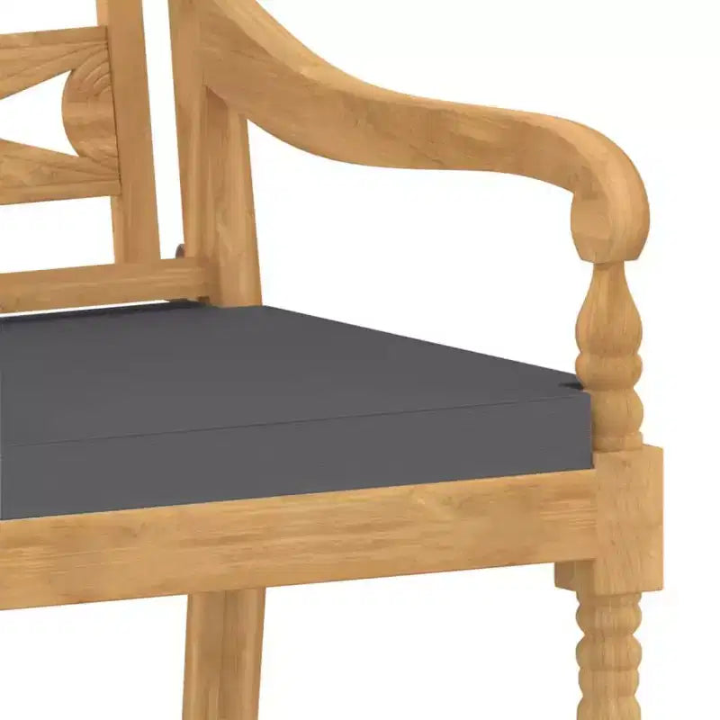 vidaXL Set da pranzo per esterni - Set da patio 3 pezzi, Legno massello di teak, Tavolo quadrato, Stile retrò, Sedie imbottite, Cuscini grigio scuro