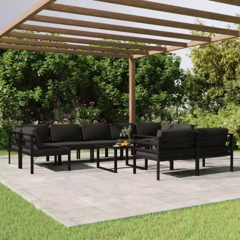 vidaXL Set Lounge da Esterno in Alluminio, Antracite - 10 Pezzi con Cuscini e Guanciali - Resistente alle Intemperie, Facile da Pulire, Design Modulare