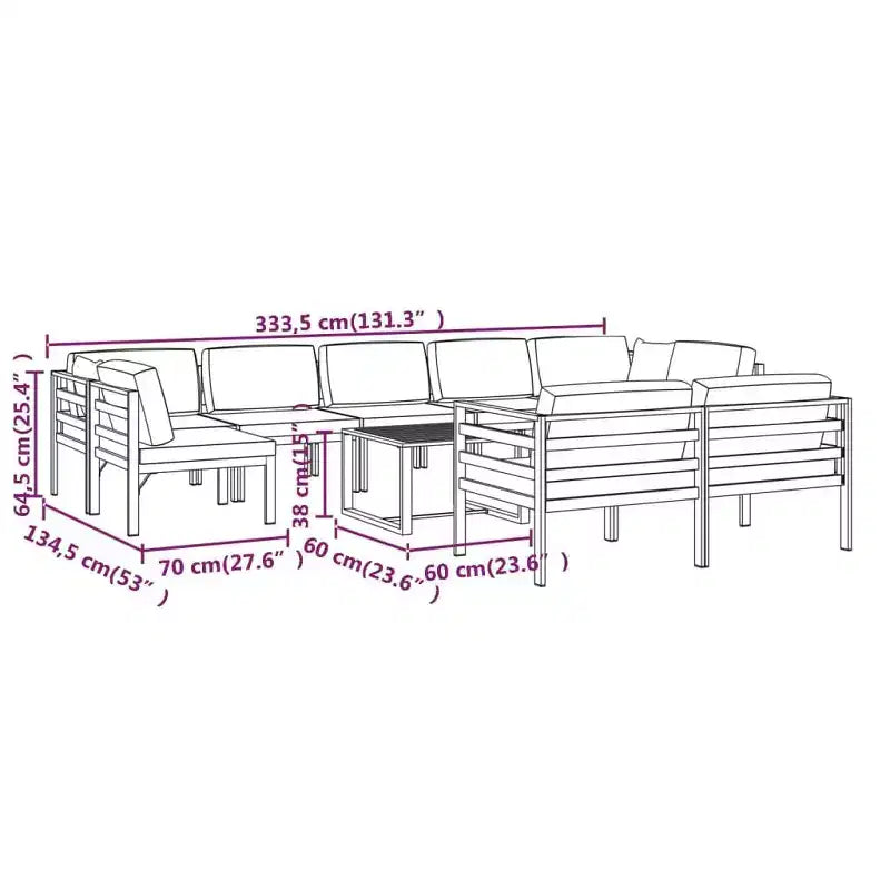 vidaXL Set Lounge da Esterno in Alluminio, Antracite - 10 Pezzi con Cuscini e Guanciali - Resistente alle Intemperie, Facile da Pulire, Design Modulare