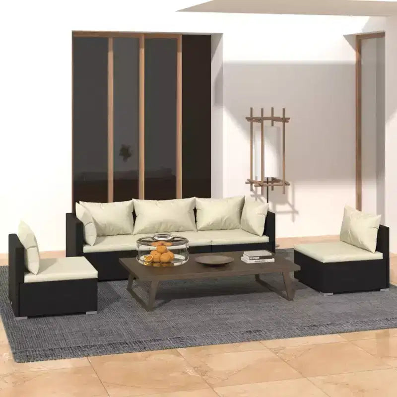 vidaXL Set da Salotto da Giardino Nero con cuscini color crema