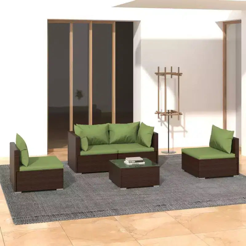vidaXL Set da Salotto da Giardino con Design Modulare, Telaio in Acciaio Verniciato a Polvere, Rattan PE Resistente all'Acqua e Cuscini - Marrone e Verde