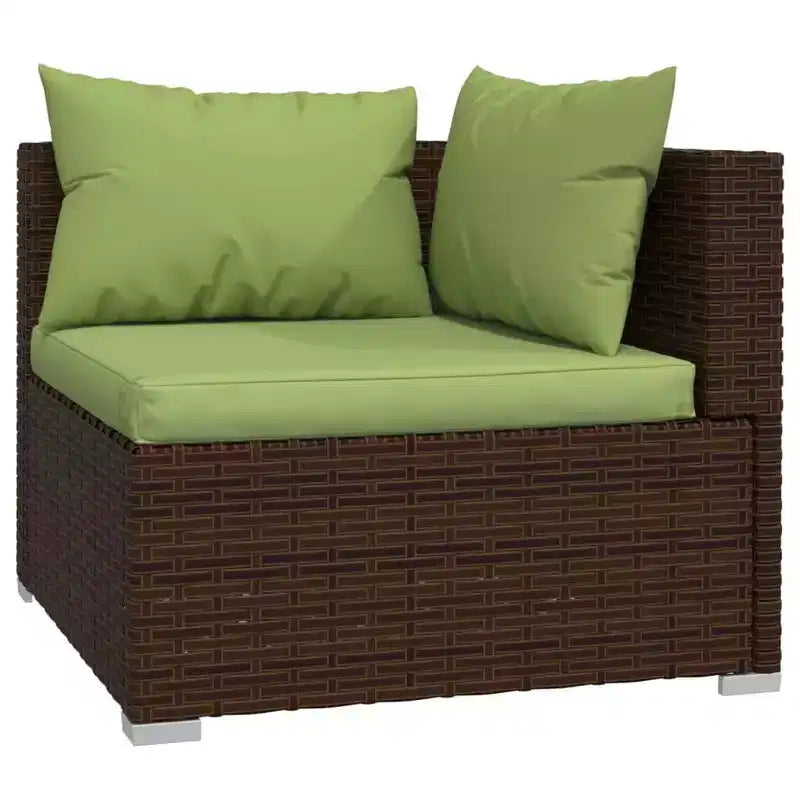 vidaXL Set da Salotto da Giardino con Design Modulare, Telaio in Acciaio Verniciato a Polvere, Rattan PE Resistente all'Acqua e Cuscini - Marrone e Verde