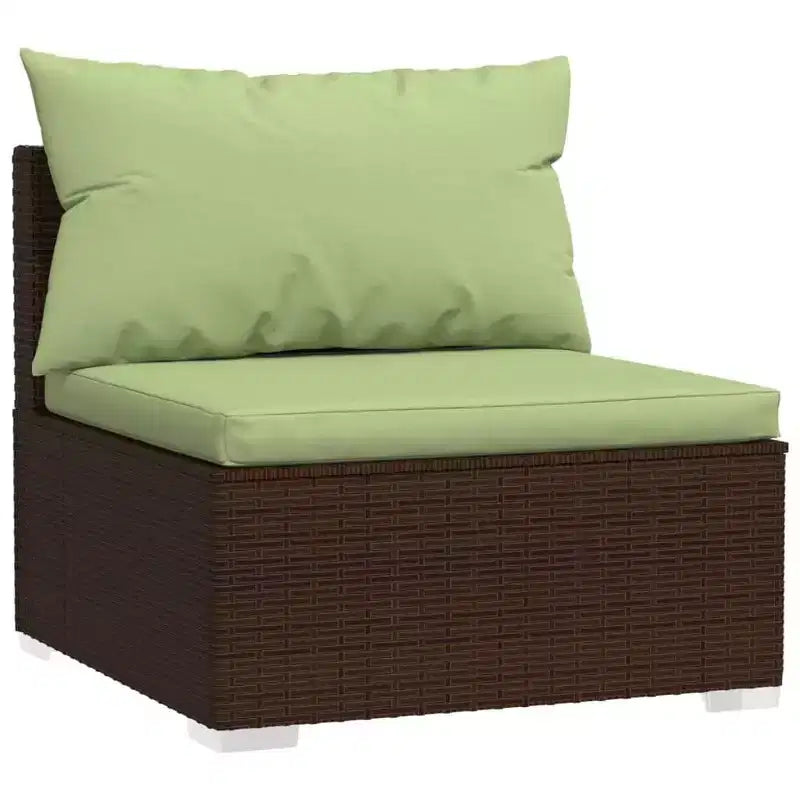 vidaXL Set da Salotto da Giardino con Design Modulare, Telaio in Acciaio Verniciato a Polvere, Rattan PE Resistente all'Acqua e Cuscini - Marrone e Verde