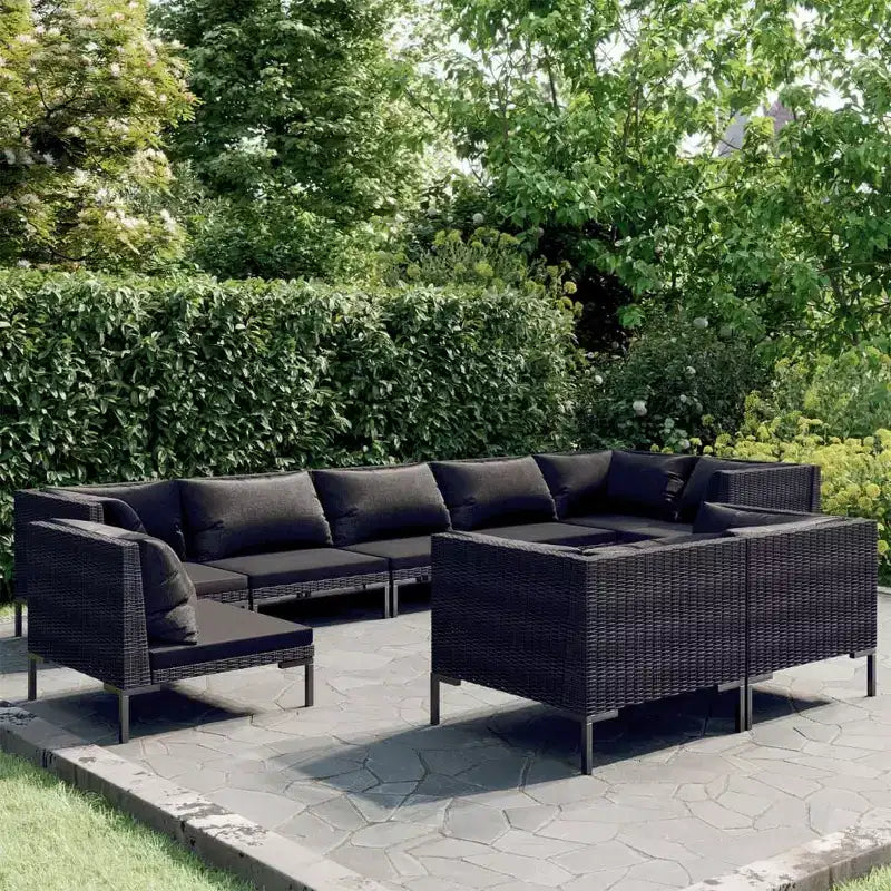 vidaXL Set Divani da Giardino 9 pz con Cuscini Rattan Tondo Grigio Scuro