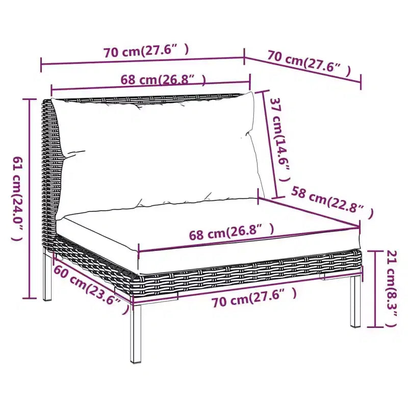 vidaXL Set Divani da Giardino 9 pz con Cuscini Rattan Tondo Grigio Scuro
