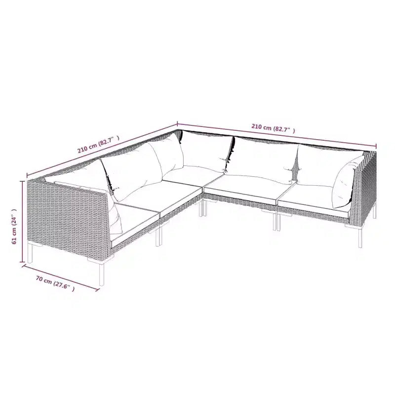 vidaXL Set Divani da Giardino Set di Divani Sezionali da Esterno Tavolo Polyrattan Grigio Scuro