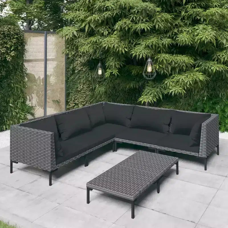 vidaXL Set Divani da Giardino Set Divano Sezionale da Esterno con Tavolo, Polyrattan, Grigio Scuro